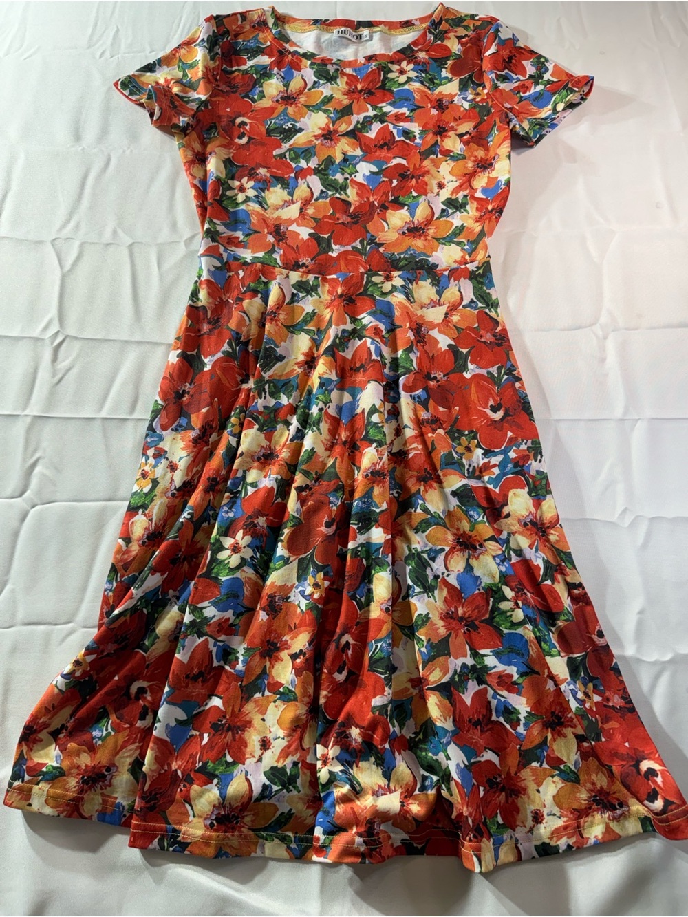 Small Floral Fit & Flare Casual Dress - Red Multi